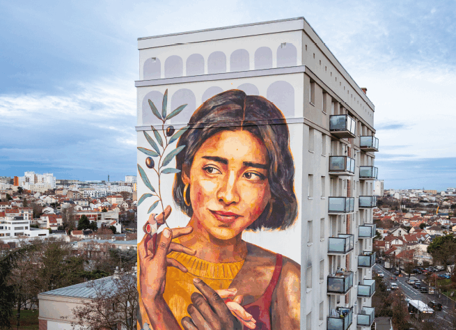 En images : réalisation de la fresque “Piel y paz” de Mapecco